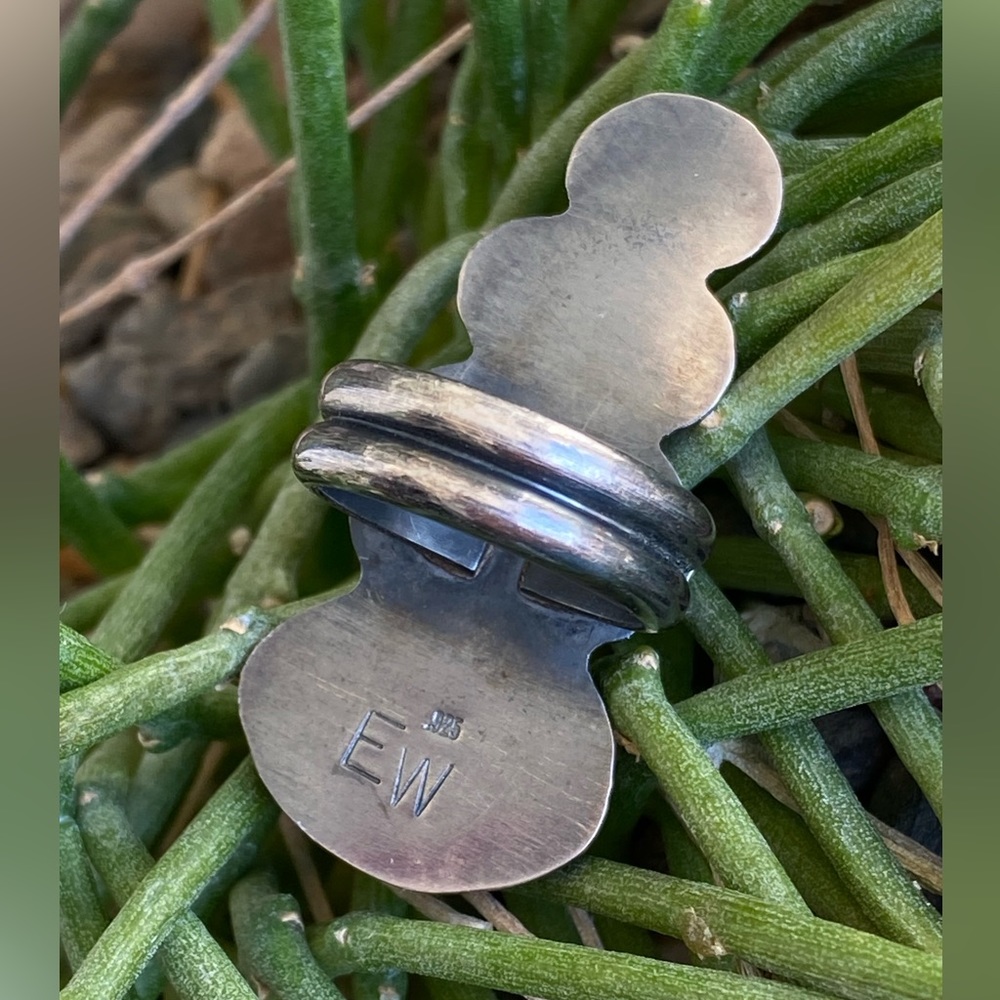Turquoise & Beach Stone Sterling Cairn Ring - Picture 2 of 3
